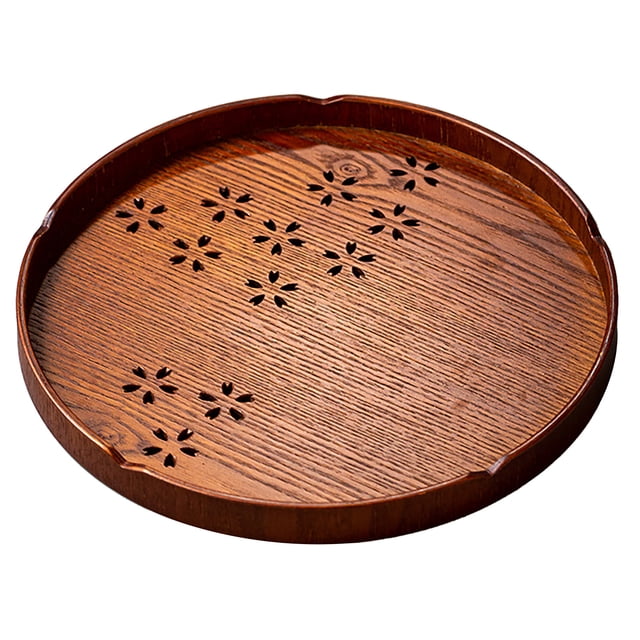 Bandeja de té redonda de madera, bandeja de té, bandeja de té redonda de flor de cerezo, plato para servir té verde, rendimiento confiable Jadeshay A