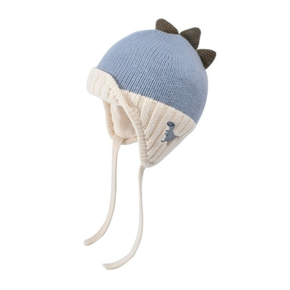 Splozh Baby Boy Beanie Children Wool Hat Fashion Dinosaur Horn Thickened Knitted Hat Girl Warm Ear Hat Blue,One Size