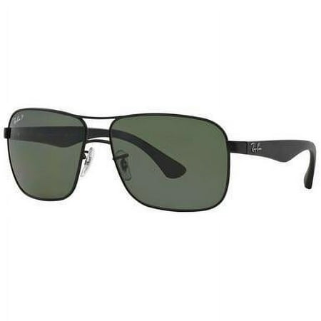 Ray-Ban Men's RB3516 Metal Square Sunglasses, Matte Black/Green Polarized, 59 mm