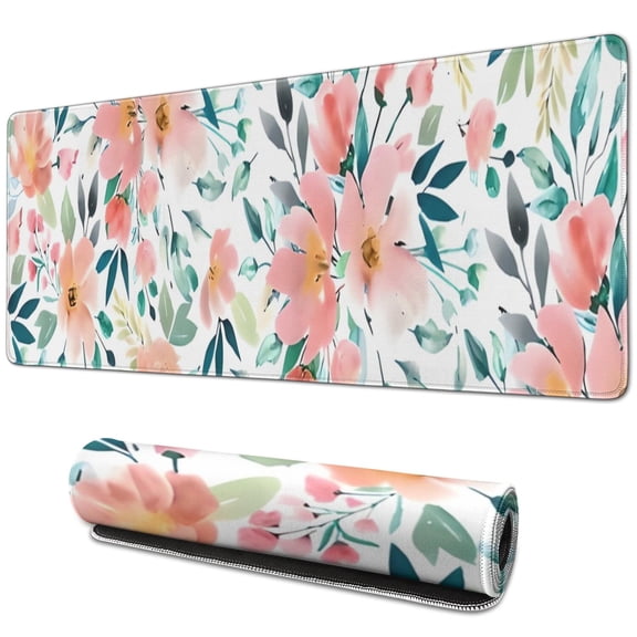 Long Mouse Pads for Desk,Pioneer Flower Floral Print Pattern Desk Mats on Top Of Desks, Desk Mouse Pad Extra Large with 3mm Non-Slip Base and Stitched Edge for Gaming,Office,Work,Home 31.5"x11.8"