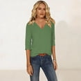 thumbnail image 6 of Women's 3/4 Sleeve Tops V Neck Loose Fit T Shirts Solid Color Casual Spring Summer Base Comfy Tees (XL, Green), 6 of 7