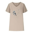 thumbnail image 4 of Fiudx Ofertas Flash Artículos En Oferta Camiseta de Manga Corta con Mangas Informales de Algodón y Cáñamo con Cuello En V y Estampado de Girasoles para Mujer, 4 of 6