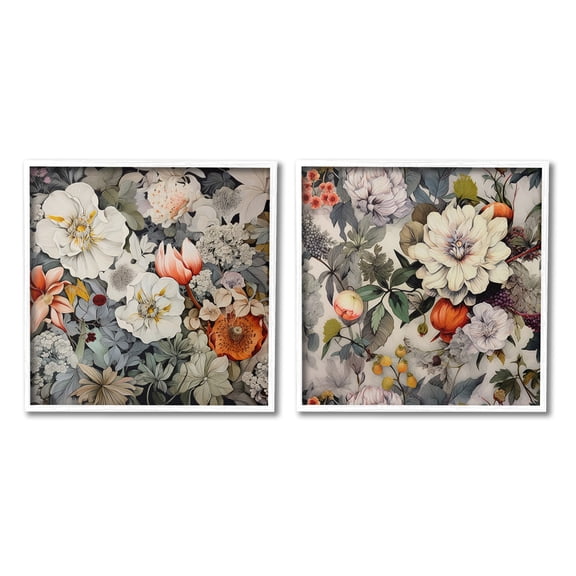 Stupell Industries Vintage Blooms Arrangement Botanical & Floral Painting White Framed Art Print Wall Art, 24 x 24, Set of 2