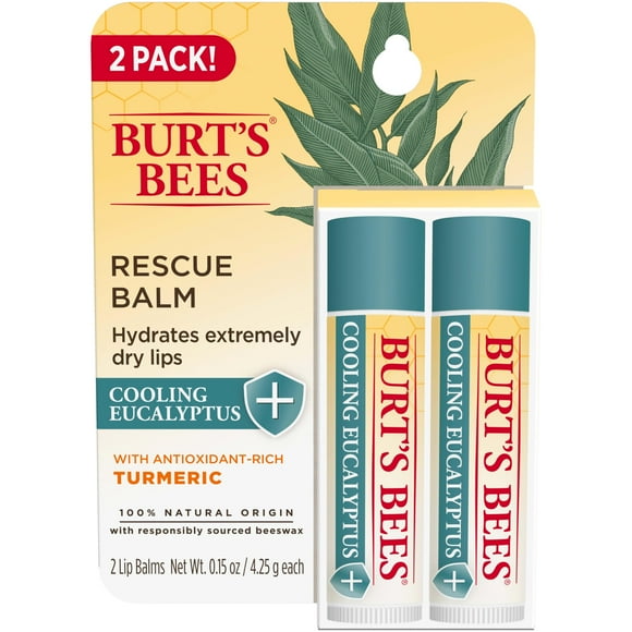 Burt'S Bees Lip Balm Stocking Stuffers Rescue Lip Balm With Beeswax & Antioxidant-Rich Turmeric Promotes Healing Of Extremely Dry Lips Cooling Eucalyptus (2-Pack)