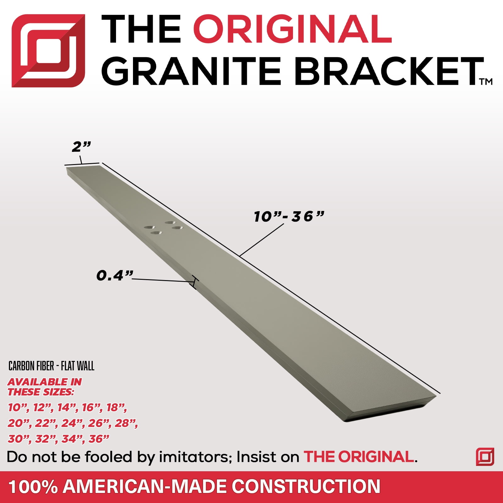 The Original™ Carbon Fiber Flat Wall Countertop Support Bracket with CarbonBar 24"
