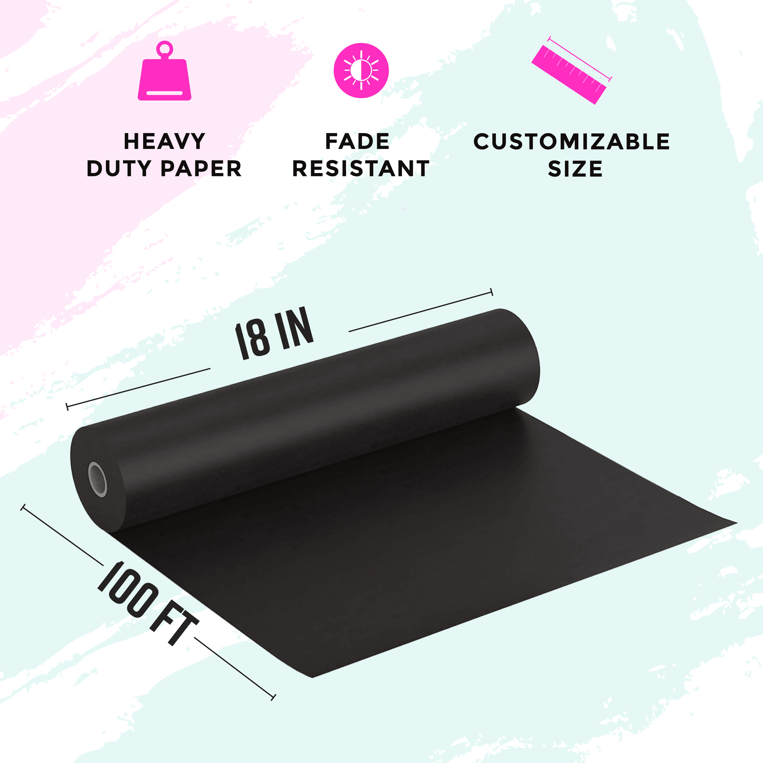 Bryco Goods Black Kraft Paper Roll - 18 Inch x 100 Feet - USA Made - Wrapping Paper for Packaging, Shipping, Arts & Crafts, Bulletin Board, Decorations, Bouquet, Gift Wrap