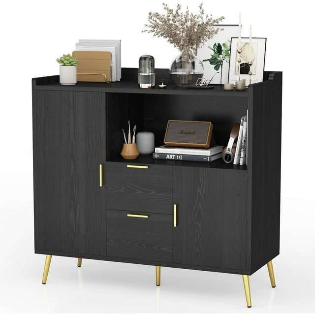 Bingirl Buffet Bahut avec Rangement, Armoire de Rangement de Cuisine, Armoire de Bar à Café avec 2 Tiroirs et 2 Portes