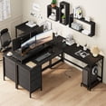 thumbnail image 5 of LainTene L-Shaped Desk with 3 Drawers & Power Outlets – Reversible Corner Computer Desk for Home Office, Gaming Desk with Storage Shelves, Monitor Stand & USB Charging Ports, Black, 5 of 9