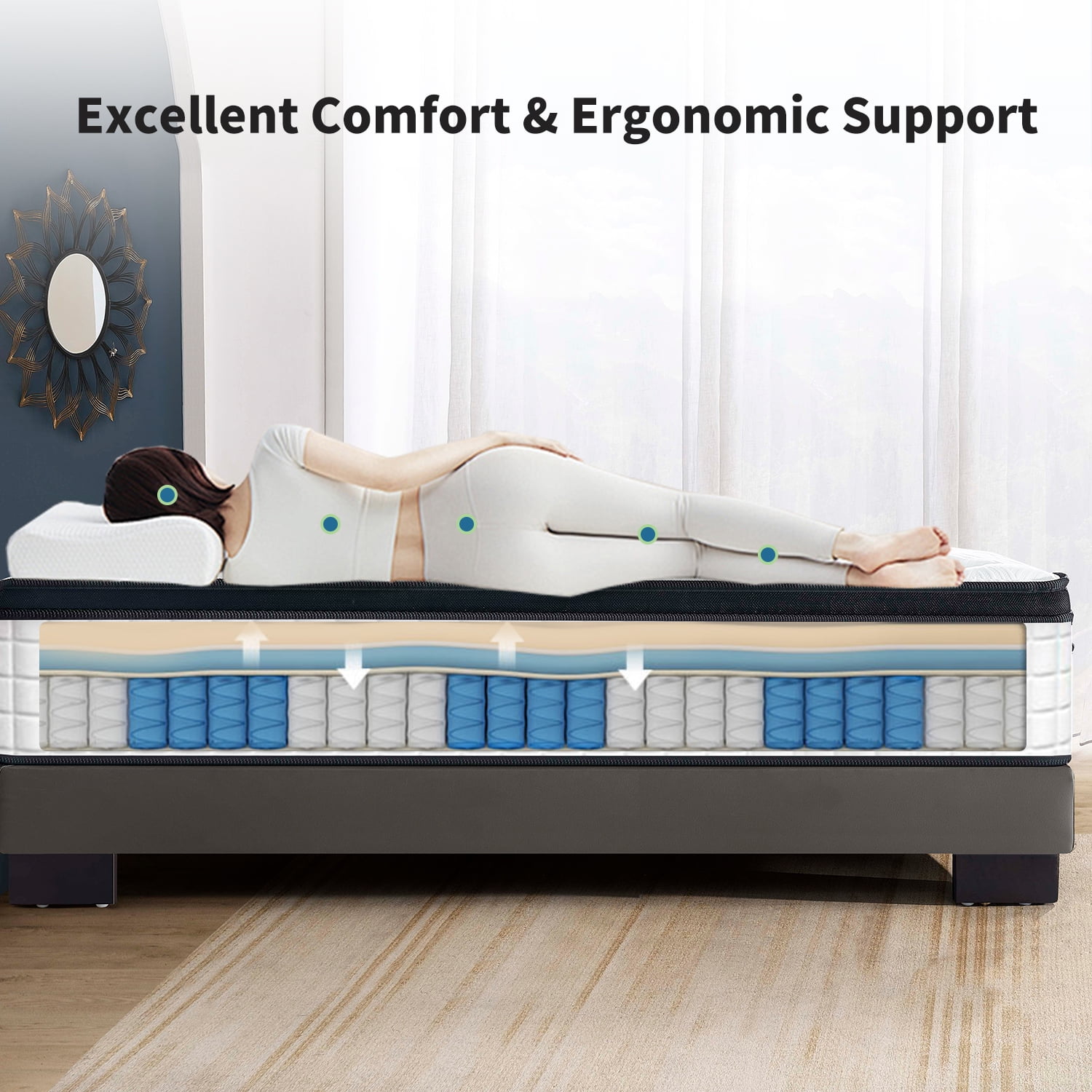 King Size Mattress,12 Inch Memory Foam Knitted Cover Hybrid Mattress,Individual Pocket