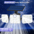 thumbnail image 2 of Claoner Solar Outdoor Lights 3500LM 138 LED Security Lights with Remote Control,3 Heads Motion Sensor Lights 270° Wide Angle Flood Wall Lights, 1 Pack, 2 of 13