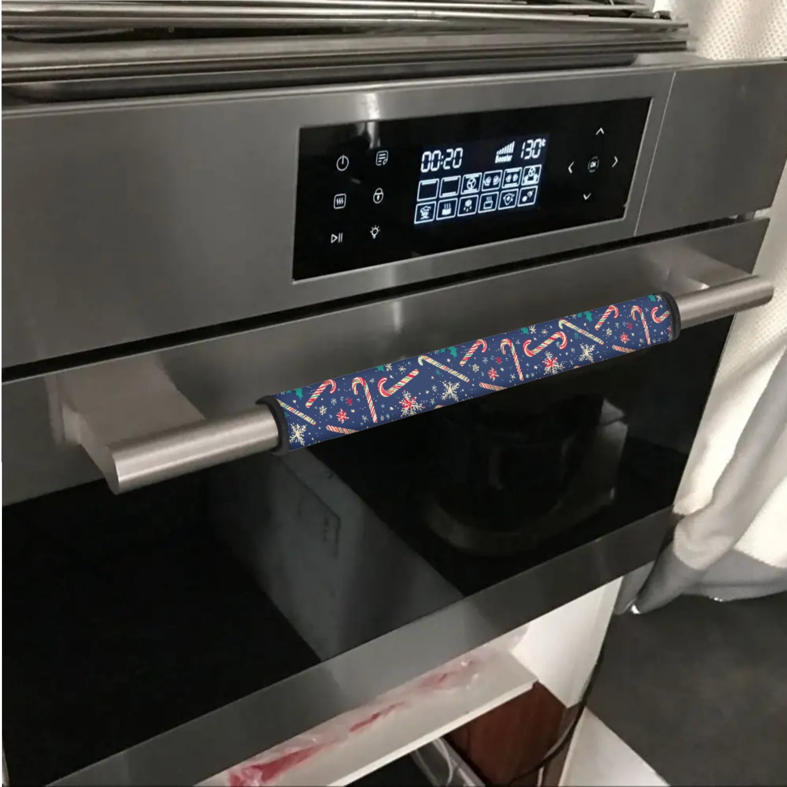 SEANATIVE Fridge Door Handle Covers Set of 6 Kitchen Electrical Appliances Handle Protectors for Refrigerator Microwave Dishwasher Keep Off Oil Stains, Candy Cane Snowflake Dark Blue Christmas