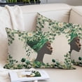 thumbnail image 2 of Green Eucalyptus African Women Throw Pillow Covers, Spring Leaves Botanical Soft Breathable Pillow Cases with Invisible Zipper for Sleeping, Toddler Pillowcases for Couch Bed Sofa Chair 12x20 Inches, 2 of 9