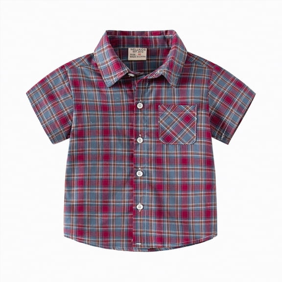 JUMEYU Boys Plaid Shirt Short Sleeve Toddler Boy Shirt Casual Short Sleeve Button Closure Spring/Summer Tops Clothes 4T 5T (Red,4-5 Years)