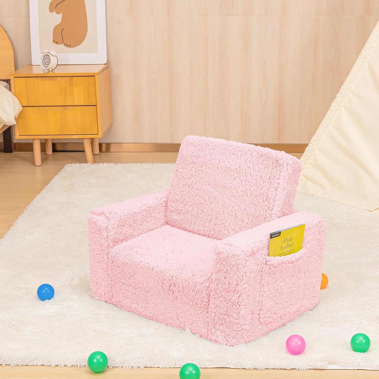 Kids Chairs for Toddler, 2-in-1 Toddler Soft Sherpa Couch Fold Out, Convertible Sofa to Lounger for Girls and Boys, Gift for Toddler Kids Children, Best Birthday Gifts for Kids, Pink