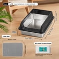 thumbnail image 5 of Cat Litter Box + Mat + Wipes, Semi Enclosed High Side Stainless Steel Litter Box, Top Entry Pet Mats for Senior Cats, Leak-Proof, Non-Sticky, Ideal for Indoor Cats Kitten, L, 5 of 5
