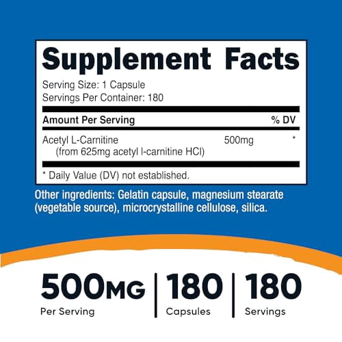 nutricost acetyl l carnitine 500mg Nutricost Acetyl L-Carnitine 500mg, 180 Capsules - Non-GMO and Gluten Free