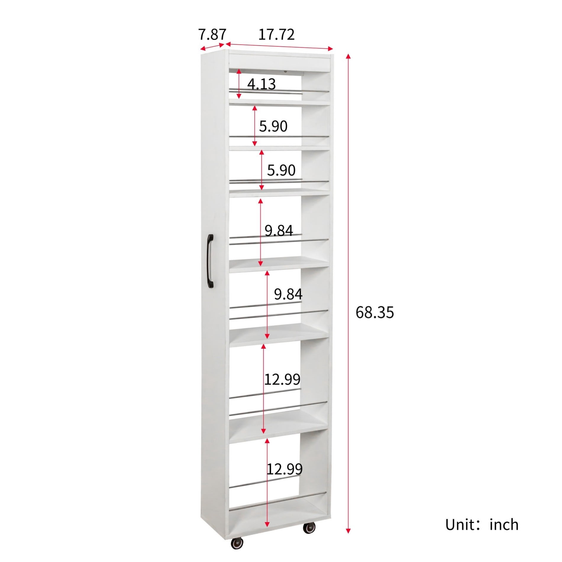 7 Tier Slim Rolling Storage Cart, Narrow Pull-Out Storage Organizer with Wheels, Space Saving Shelf for Kitchen, Bathroom, Laundry Room & Small Spaces, White