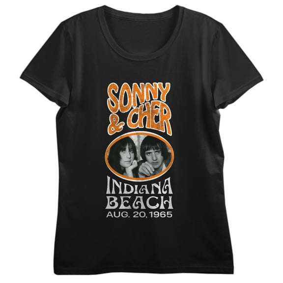 Sonny & Cher Indiana Beach Art Women's Black Short Sleeve Crew Neck Tee-3XL
