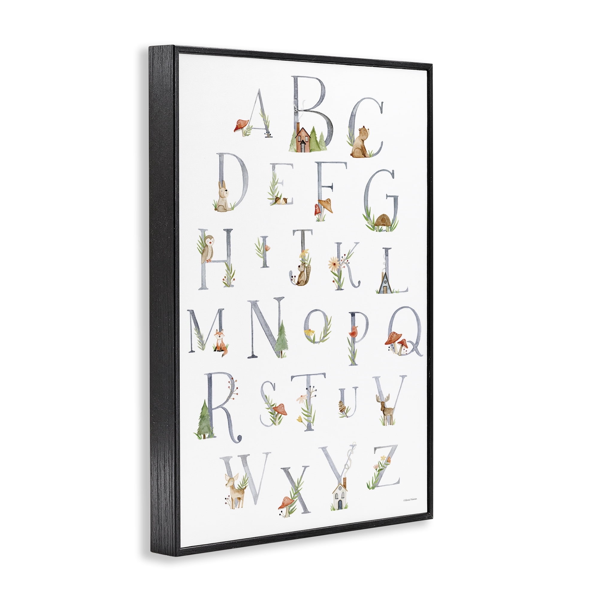 Stupell Industries Soft Cottage Alphabet Scenery Painting Black Framed Art Print Wall Art, 20 x 30
