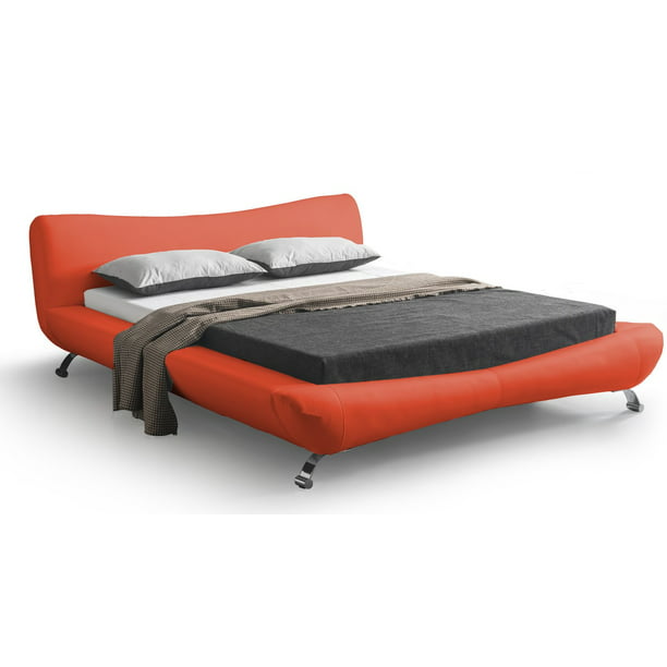Us Pride Furniture Meir Faux Leather, Red King Size Platform Bed