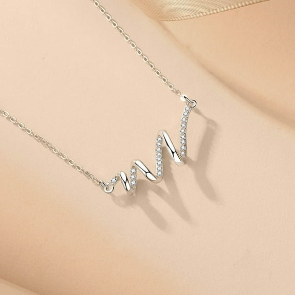 S925 sterling silver spiral wave electrocardiogram necklace for women three-dimensional heartbeat clavicle chain INS frigid trend necklace accessories