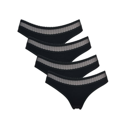 Women s Assorted Cotton Mesh Thong Panties Underwear  4-Pack