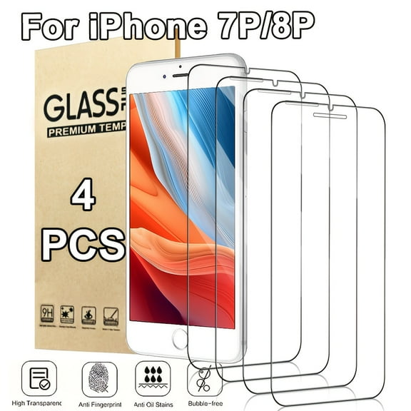 4 Pack Designed for iPhone 8 Plus/7 Plus (5.5" Screen), Tempered Glass Protector, Anti-Shatter, Case Friendly, Bubble-Free and Ultra-Durable