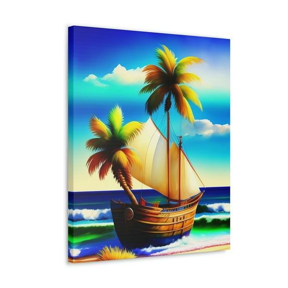 ?? 50% off Clearance White Beach Boat Palm Tree Canvas Wall Prints Online USA Home Decor