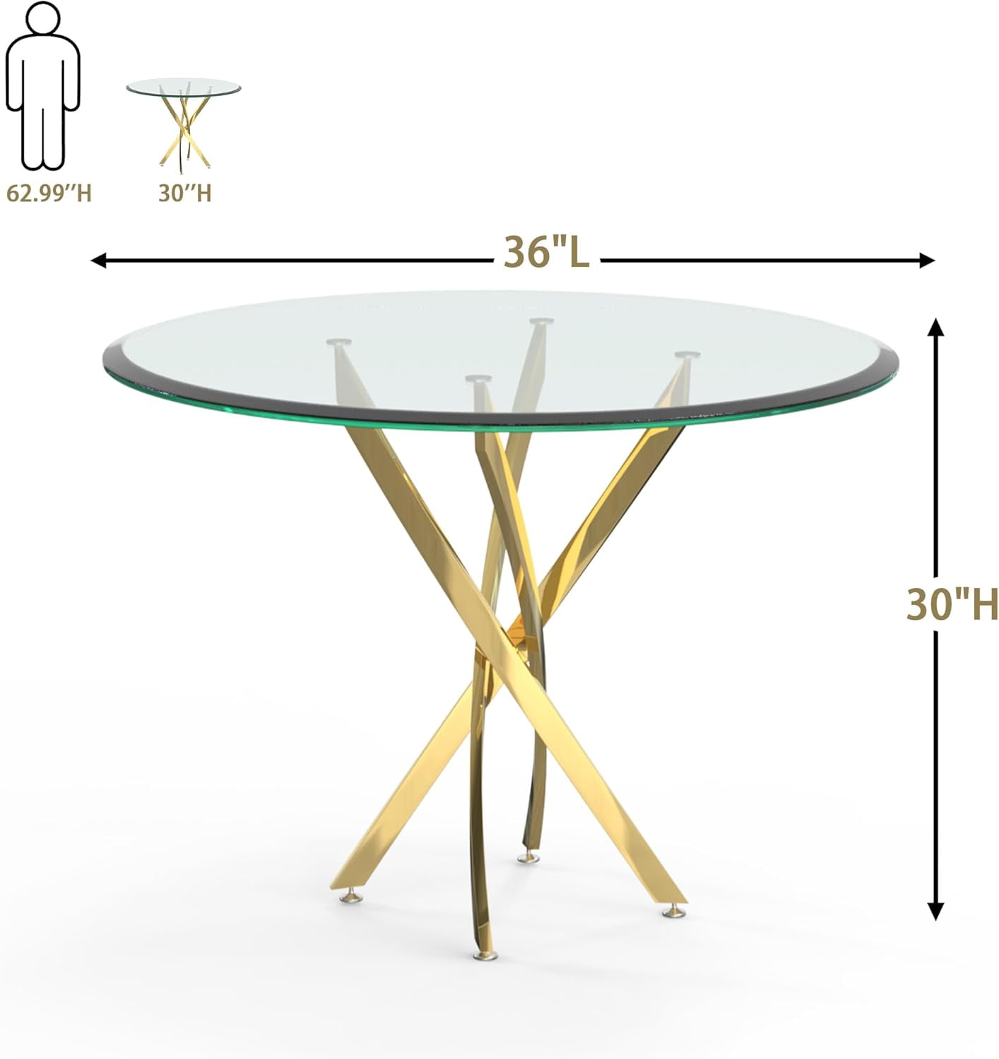 36" Round Glass Dining Table with Stainless Steel Legs, Modern Small Kitchen Table with Tempered Glass Top for Dining Room, Apartment, Kitchen