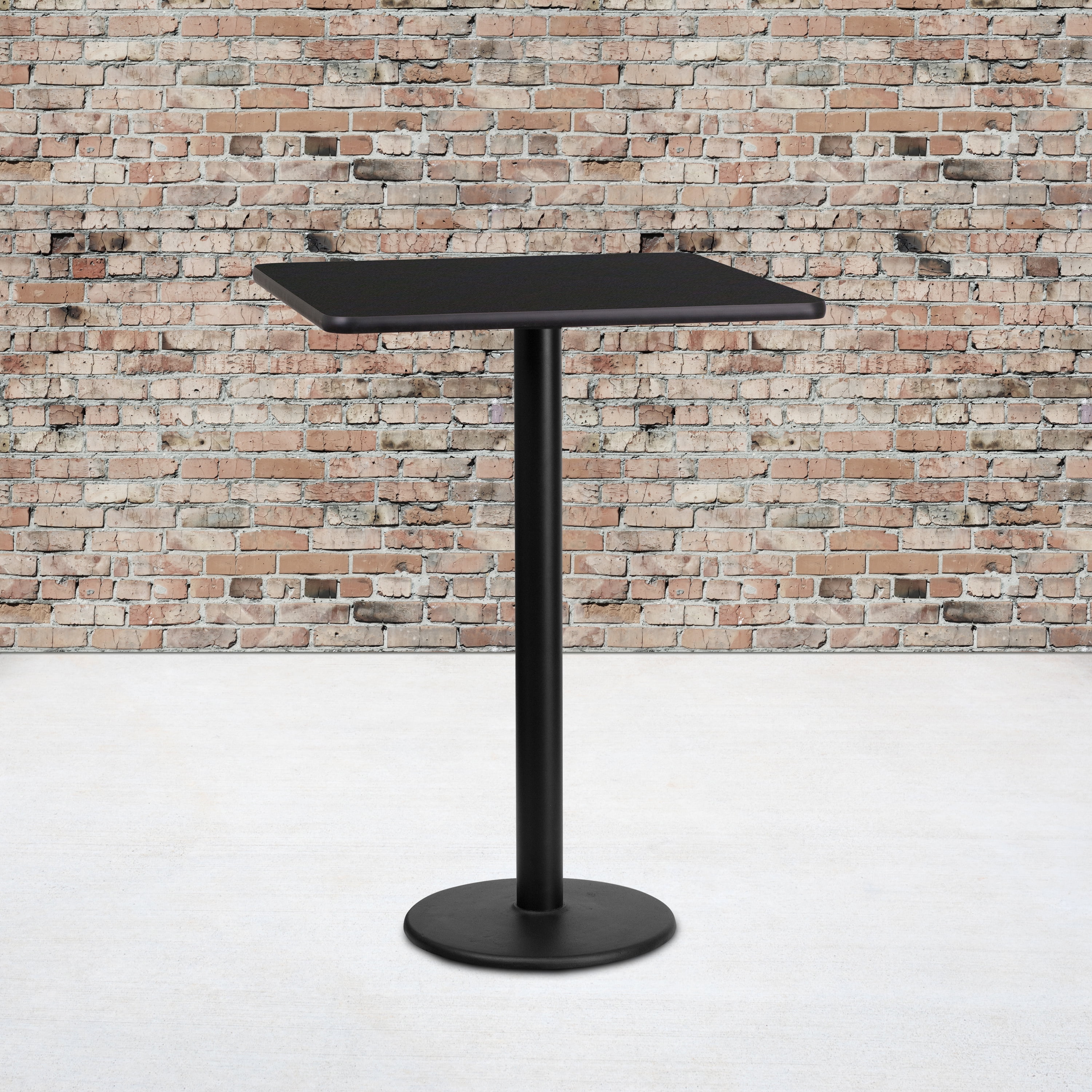 24'' SQUARE BLACK LAMINATE TABLE TOP WITH 22'' X 22'' TABLE HEIGHT BASE 