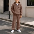 thumbnail image 4 of SERTGUTR Boys' Waffle Knit Hoodie Pullover Quarter Zip Kangaroo Pocket Elastic Waist Sweatpants 2 Piece Set Relaxed Fit Warm Winter School Outdoor Wear, 4 of 9