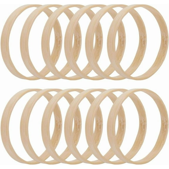12Pcs Wood Macrame Hoops 8Cm/3.15Inch Bamboo Circles Natural Bamboo Floral Hoop Dreamcatcher Craft Ring Wooden Wreath Rings for DIY Wedding Wreath Wall Crafts Hanging Decoration Supplies