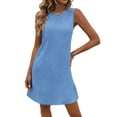 thumbnail image 2 of Rutainlusire Womens Summer Dresses Women's Summer Solid Color Sleeveless Ruched Round Neck Loose Waist Dress Sky Blue M, 2 of 6