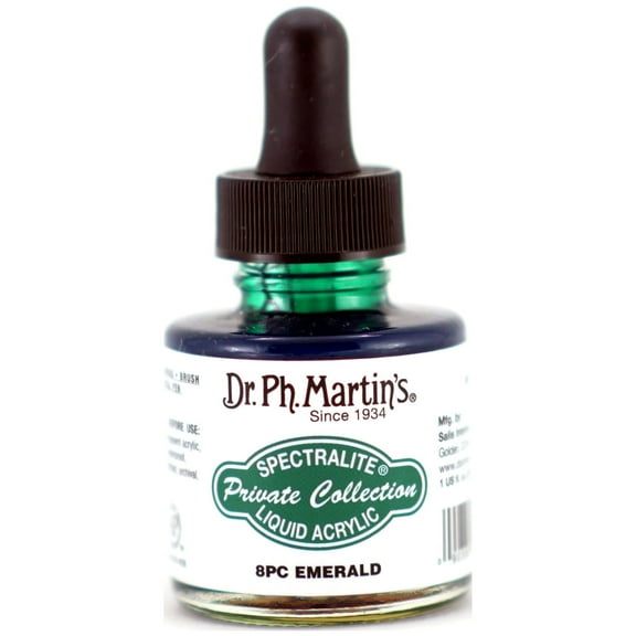 Dr. Ph. Martin's® Spectralite Private Collection Liquid Acrylics (8PC) Arcylic Paint Bottle, 1.0 US fl oz, Emerald, 1 Bottle