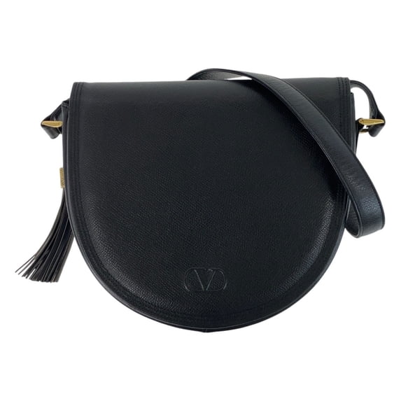Pre-Owned Valentino Garavani Vintage Black Leather Shoulder Bag with Gold Hardware, Women's
