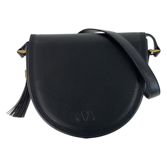 Pre-Owned Valentino Garavani Vintage Black Leather Shoulder Bag with Gold Hardware, Women's