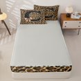 thumbnail image 4 of Homewish Fashion Leopard Print Zipper Full Size Comforter Sets with Fitted Sheet and 2 Pillowcases, Ribbon C Letter Zipper Bedding Set, Gray Reversible, 4 Pieces, 4 of 6