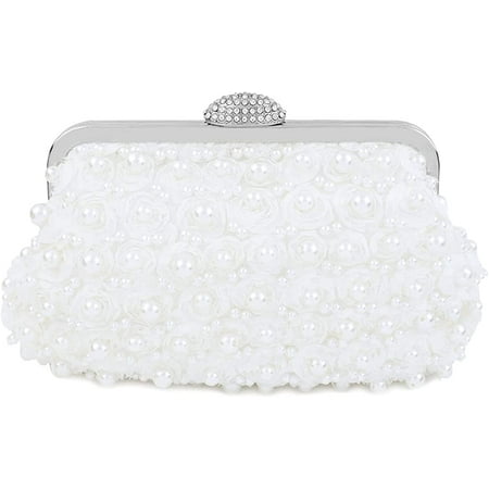topfive Women Pearls Beaded Clutch Light Luxury Wedding Pearls Purse Evening Handbag with Floral Texture