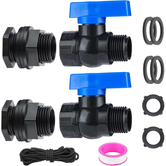 PVC Rain Spigot Kit 3/4 Garden Hose Shut Off Valve with Bulkhead Fitting, Rain Diverter Kit for Water Tanks, Aquariums, Garden 2 Pack