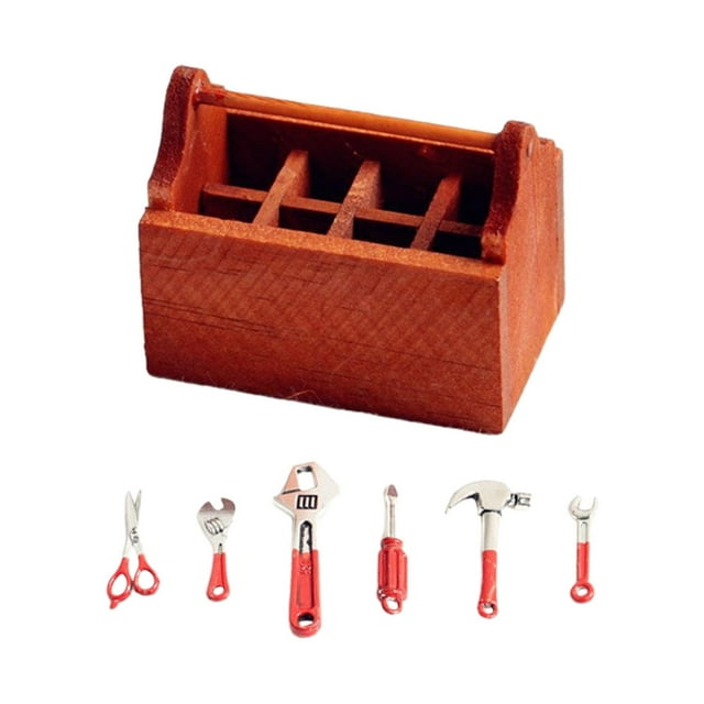 Yinanstore Étui à Outils en Bois 1/12 Mini Jardin Bricolage Étui à Outils Réaliste Jeu d'Imitation Jouets pour Jardin Féerique Bricolage Décor Maquette de Train Aménagement Outils Rouges