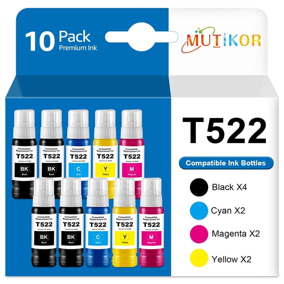 Compatible T522 Ink Bottles Combo Pack Replacement for t522 Ink Refill Bottles Work with ET-2720 ET-4700 ET-2803 ET-2800 ET-4800 ET-2400 ET-2840 ET-4