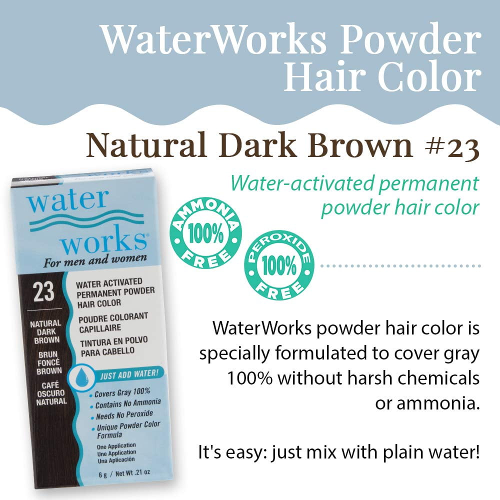 Water Works Permanent Powder Hair Color #23 Natural Dark Brown (6 Pack)