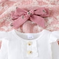 thumbnail image 6 of XUELUO Baby Girls Outfit Sets Long Sleeve Ruffle Bow Bodysuit + Pants + Headband 3-Piece Early Spring Soft Daily Clothes, 6 of 9