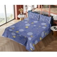 thumbnail image 4 of Ambesonne Emoji Art Fitted & Top Sheet Set with Sham, Dreamy Bubbles Polka Dot, Ceil Blue and Mustard, 4 of 5