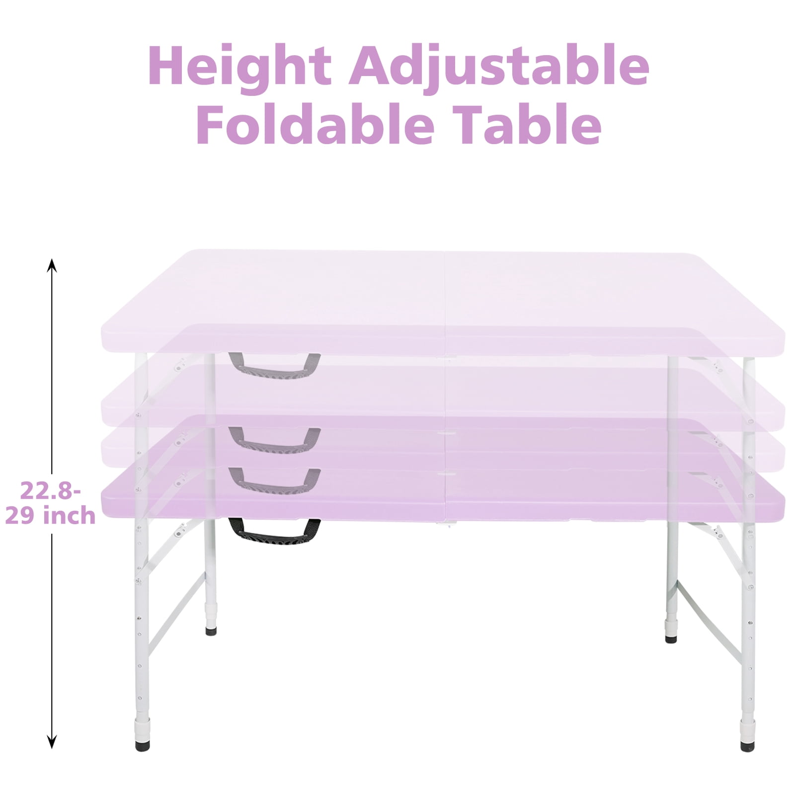 4ft Light Purple Portable Folding Table, Indoor Outdoor HDPE Foldable Table with Powder Coated Steel Legs, 135KG Max Capacity, No Assembly for Camping BBQ Party Exhibition