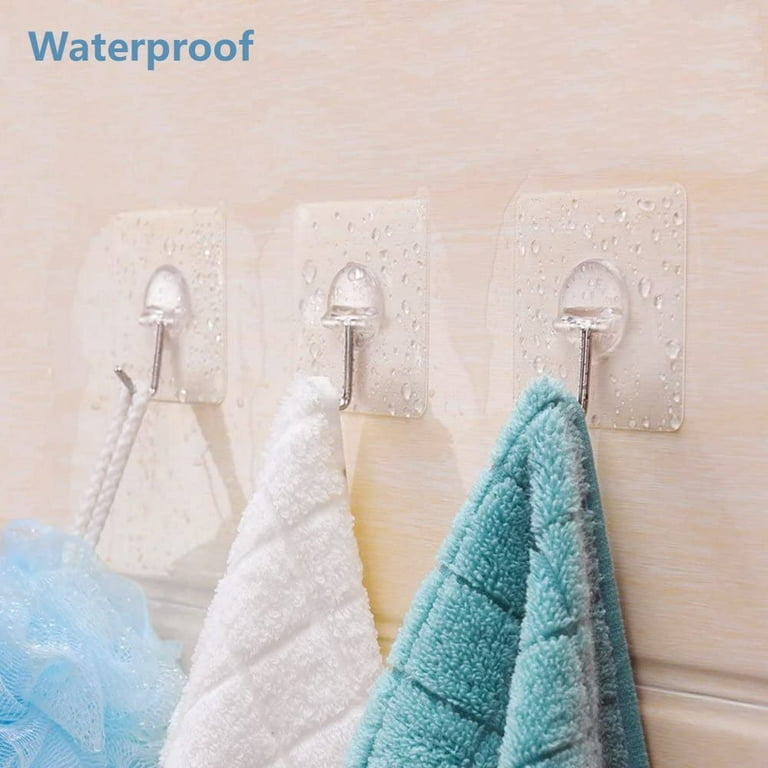 Wall Hooks 13lb(Max) Transparent Reusable Seamless Hooks,Waterproof and  Oilproof,Bathroom Kitchen Heavy Duty Self Adhesive Hooks,8 Pack,,F116679