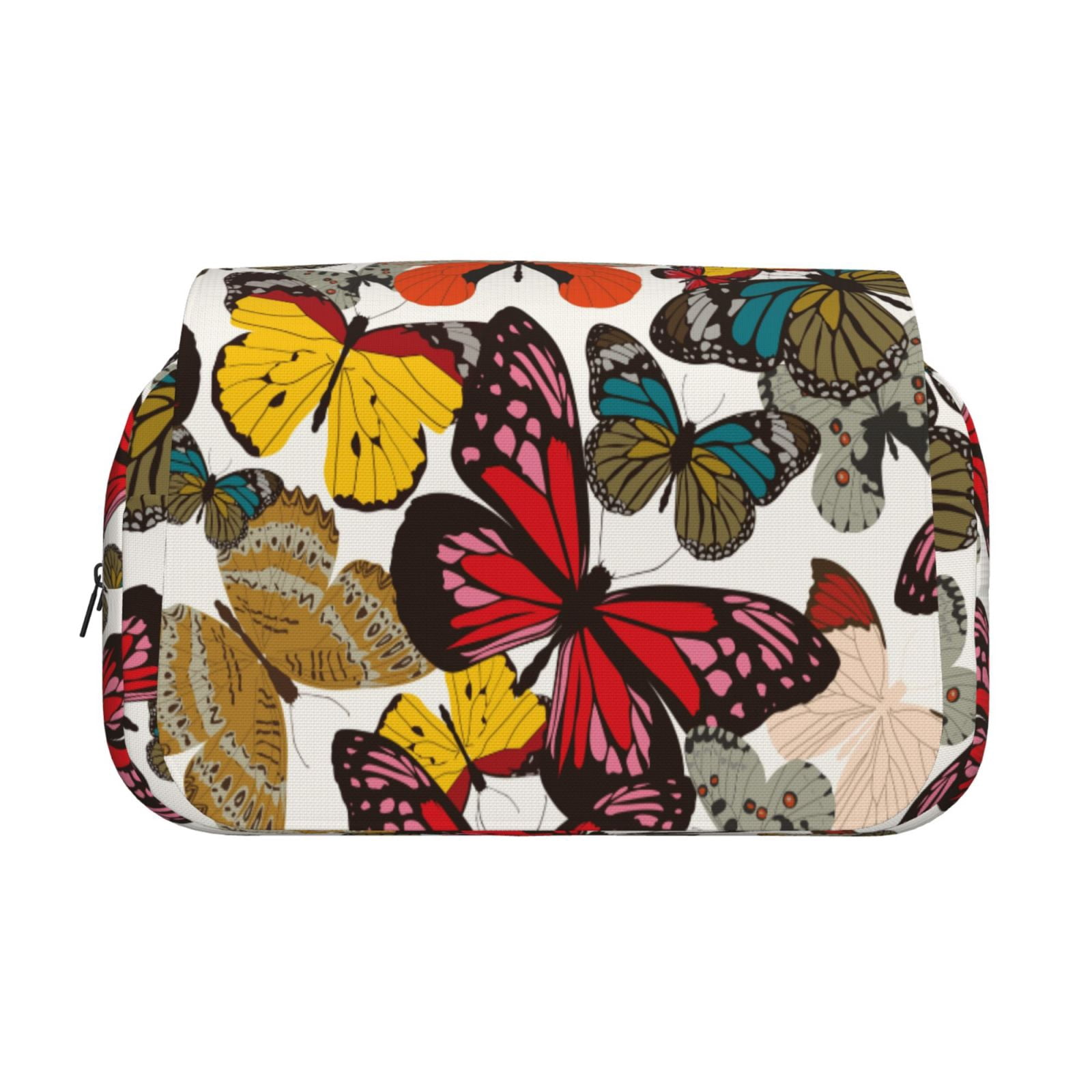 Rateoe Retro Floral Butterfly Pattern Double Clamshell Pen Case, Storage Organizer with Two Zipper Compartments– Holds Up to 50 Pencils & Pens