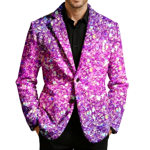 oqasdz Blazer for Men Glam Festive Corduroy Sequin Print Jacket for Nights and Comfort Loose Fit Sport Coat Party Evening Wedding Prom