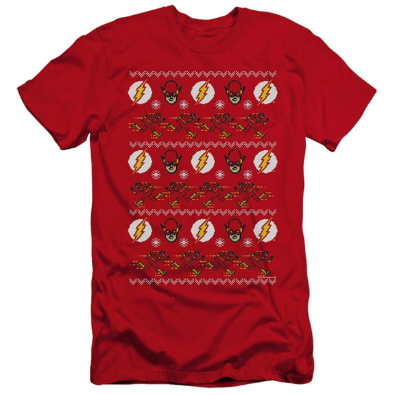 DC Flash The Flash Ugly ChristmaS/Sweater HBO S/S Adult 30/1 T-Shirt Red