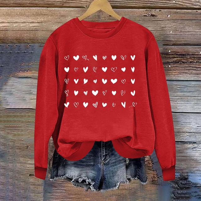 Amzcrzy Chandails pour Femmes Chandails à Manches Longues pour Femmes Chandail à Col Rond Imprimé pour Femmes Haut à Manches Longues Chandail à Capuchon Chandails de la Saint-Valentin pour Femmes Chandails pour Femmes P